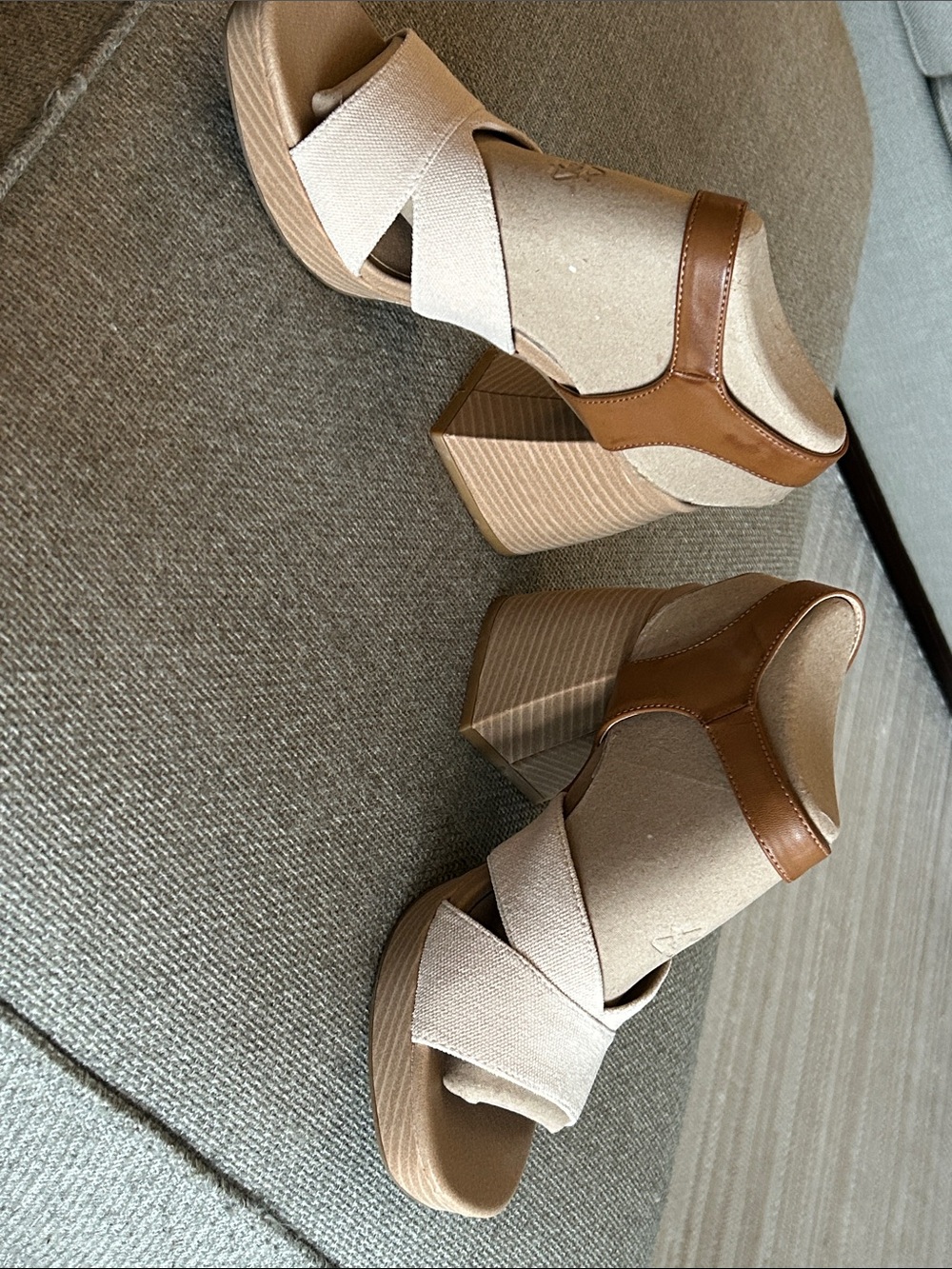 Dr.Scholl's platform  Open-Toe Block Heel Sandals in Beige and Tan - Picture 3 of 7